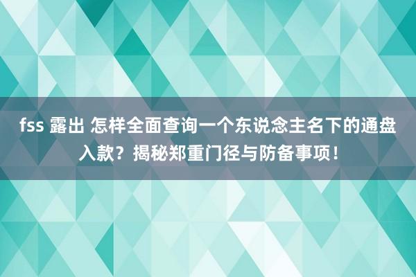 fss 露出 怎样全面查询一个东说念主名下的通盘入款？揭秘郑重门径与防备事项！