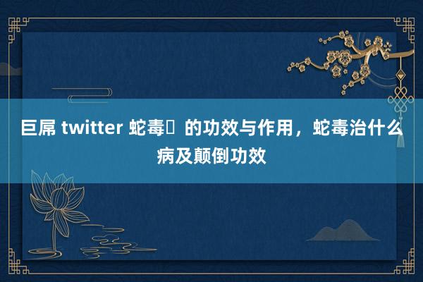 巨屌 twitter 蛇毒​的功效与作用，蛇毒治什么病及颠倒功效