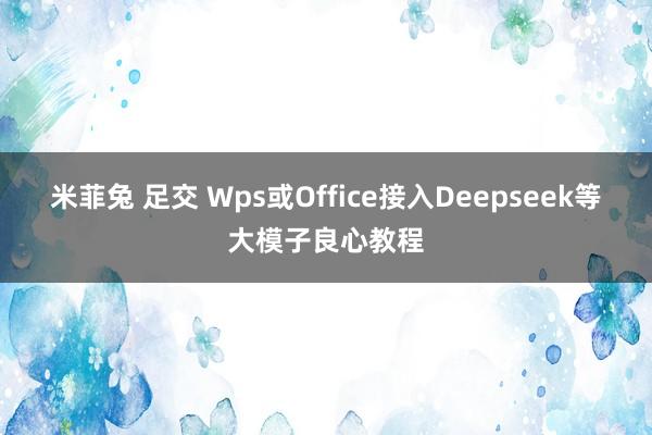 米菲兔 足交 Wps或Office接入Deepseek等大模子良心教程