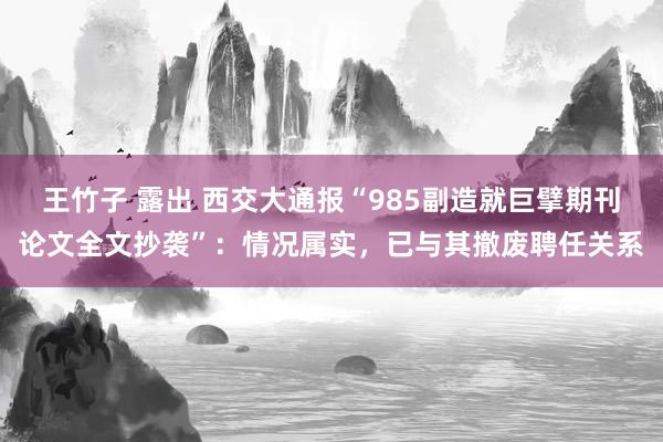 王竹子 露出 西交大通报“985副造就巨擘期刊论文全文抄袭”：情况属实，已与其撤废聘任关系
